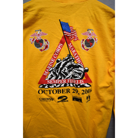 2006 Marine Corps Marathon Long Sleeve Shirt L USMC Competitor Yellow Vintage - Picture 10 of 10